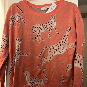 RESERVED - LOFT Leopard Cheetah Sweater, Size Medium - Coral Pink